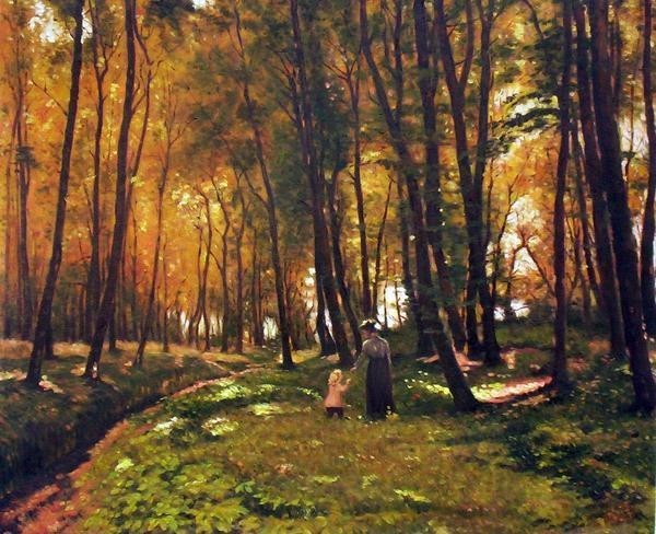 Special price oil painting A Walk in the Forest by Edvard Frederik Petersen MA500, Painting, Oil painting, Nature, Landscape painting