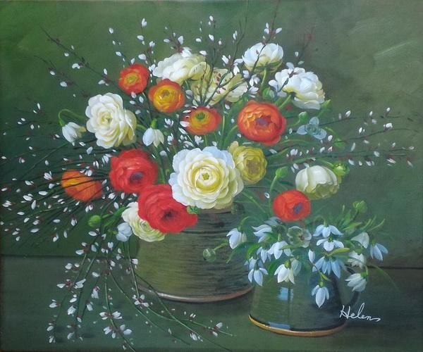 Precio especial cuadro al óleo Flores en jarrón MA3145, Cuadro, Pintura al óleo, Naturaleza, Pintura de paisaje