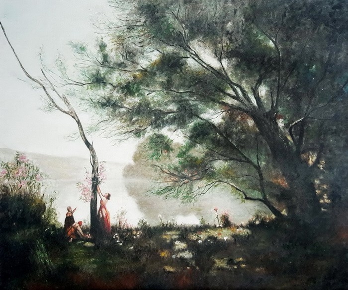 Sonderpreis Ölgemälde: Corots Meisterwerk, Erinnerungen an Mortefontaine MA31, Malerei, Ölgemälde, Natur, Landschaftsmalerei