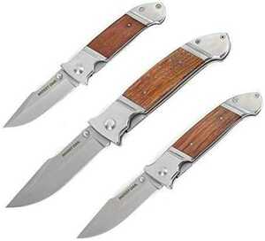 ナイフ 木製ハンドル 天然ウッドハンドル かっこいい お買得 3本 セット 折りたたみナイフ フォールディングナイフ 