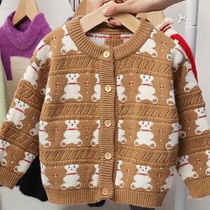 韓国ベビー服 カーディガン くま ブラウン 防寒 韓国キッズ服 厚手 ニット 新品未使用 90サイズ