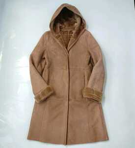  real mouton coat sheep leather Korea made Camel beige S size long with a hood 