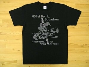 第831爆撃飛行隊 黒 5.6oz 半袖Tシャツ グレー XXXL 大きいサイズ ミリタリー ねずみ U.S. AIR FORCE