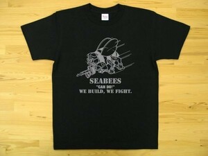 SEABEES 黒 5.6oz 半袖Tシャツ グレー XL ミリタリー シービーズ U.S. NAVY ハチ