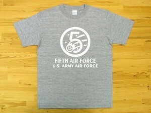 5th AIR FORCE 杢グレー 5.6oz 半袖Tシャツ 白 XXL 大きいサイズ ミリタリー U.S. ARMY AIR FORCE FIFTH