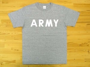 ARMY 杢グレー 5.6oz 半袖Tシャツ 白 L ミリタリー ロゴ アーミー 陸軍