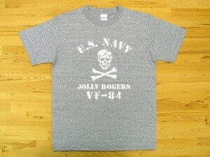 JOLLY ROGERS VF-84 杢グレー 5.6oz 半袖Tシャツ 白 XXL 大きいサイズ ミリタリー ジョリーロジャース スカル ドクロ U.S. NAVY