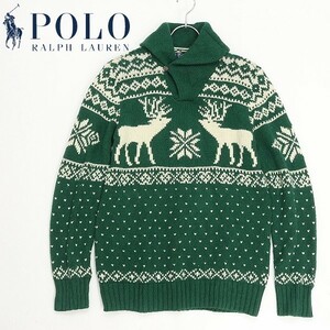 【T637】◆POLO RALPHLAUREN/ポロ ラルフローレン カシミヤ混 ノルディック柄 ショールカラー コットン ニット セーター XL 18-20 ボーイズ