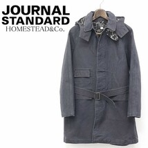 ◆JOURNAL STANDARD HOMESTEAD＆CO/ジャーナルスタンダード ヴィンテージ加工 裏地総柄 ベルト付 フーデッド ステンカラー コート L_画像1