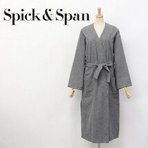 ◆Spick&Span/スピック＆スパン ウール ノーカラー リボンベルト付 ガウン コート グレー_画像1