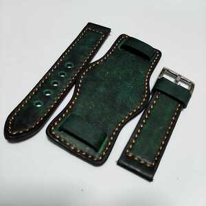 ☆BUND ブンドタイプ 22mm グリーン ハンドメイド ヴィンテージ 本革 牛革 本革レザーベルト 腕時計ベルト 交換用ストラップ パイロットの商品画像