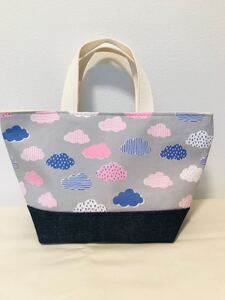 ハンドメイド ランチバッグ くも柄 グレー