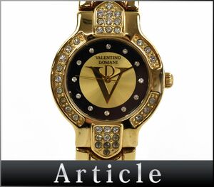 116855□動作確認済 VALENTINO DOMANI バレンチノドマーニ レディース 腕時計 クォーツ VD-1020 GP ラインストーン ゴールド/ D