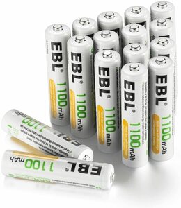 EBL 単4形充電池 充電式ニッケル水素電池 高容量1100mAh 16本入り 約1200回使用可能 ケース付き 単四充電池