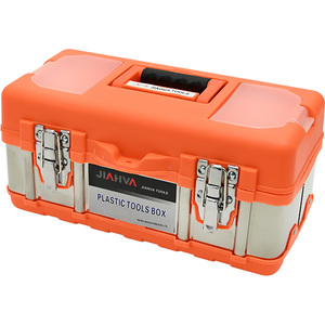 プラスチック ツールボックス ステンレス ボディ 工具箱 収納ボックス ケース 道具箱 オレンジ シルバー インナートレイ トレー 付
