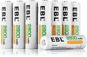 EBL 単3形充電池 充電式ニッケル水素電池2800mAh 8本入り ケース付き 約1200回使用可能 単三充電池