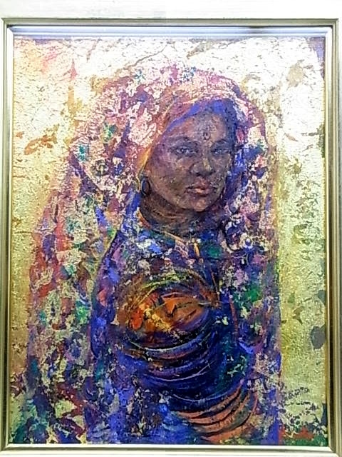 e7134 Peinture à l'huile authentique garantie, portrait par Hiroko Takayama, Pensées, 1998, Taille F6, encadré, Peinture, Peinture à l'huile, Portraits