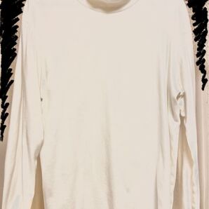 ユニクロ UNIQLO ソフトタッチモックネックTシャツ 長袖 ロンT 無地 メンズ ホワイト Lサイズ