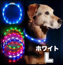 首輪 光る LEDライト 夜用 USB 充電 大型犬 蛍光 L 犬 ホワイト 白 LEDライト 発光_画像1