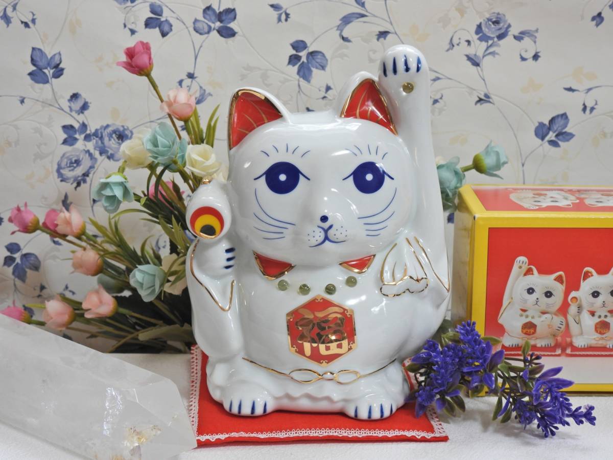 일본 기념품, 일본의 선물, 행운을 빌어요, 성공을 부르는 행운의 고양이(대) 왼손에 크리스탈 파워스톤을 들고 있는 행운의 고양이, 성공을 기원하는 귀여운 행운의 고양이, 핸드메이드 아이템, 내부, 잡화, 장식, 물체