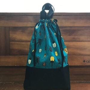 ハンドメイド 昆虫柄 裏地付き体操服入れ お着替え入れ 持ち手付き 小学生 幼稚園
