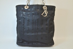 Christian Dior　クリスチャンディオール　トートバッグ　レザー　エナメル　チェーン　ブラック　保存袋付き