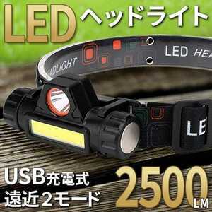 LED ヘッドライト USB 防水 アウトドア レジャー キャンプUSB充電 LEDヘッドランプ IPX6 