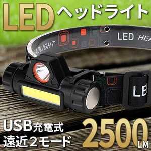 LED ヘッドライト USB 防水 アウトドア レジャー キャンプUSB充電 LEDヘッドランプ IPX6