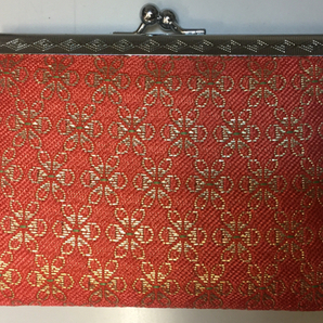 がま口 小型財布 橙色 オレンジ 小銭入れ コインケース 花柄(?) 和風 レトロ調【2527】K