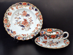 9EV Spode スポード アンティーク 1891～1900年 金彩 花柄 トリオ カップ＆ソーサー プレート 売切り