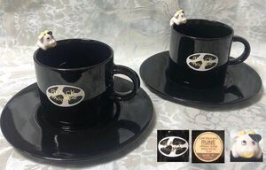 未使用 内藤ルネ BLACK MOO MOO コーヒーカップ＆ ソーサー 2組 LOVE SPACE with RUNE 食器 昭和レトロ うし 牛 ウシ ブラックモーモー