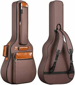 ブラウン CAHAYA アコギ ギターバッグ 12mmスポンジ 改善 アコースティックギター ソフト ケース リュック型 大容量