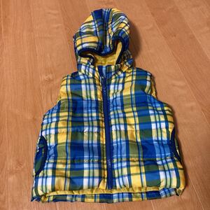ダウンベスト キッズ 95 こども キッズ 男の子 チェック ベスト 青 黄色