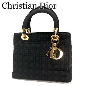 ★Christian Dior★レディ ディオール ハンドバッグ カナージュ M ブラック 黒 キャンバス ゴールド チャーム 鞄 バッグ