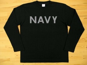 NAVY 黒 5.6oz 長袖Tシャツ グレー 2XL 大きいサイズ ミリタリー ロゴ ネイビー 海軍