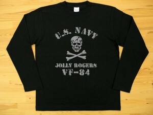 JOLLY ROGERS VF-84 黒 5.6oz 長袖Tシャツ グレー XL ミリタリー ジョリーロジャース スカル ドクロ U.S. NAVY
