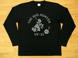 THE MIG HUNTER 黒 5.6oz 長袖Tシャツ グレー M ミリタリー トムキャット VFA-31 U.S. NAVY VF-31