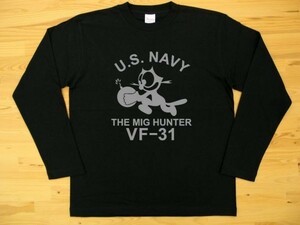 U.S. NAVY VF-31 黒 5.6oz 長袖Tシャツ グレー 2XL 大きいサイズ ミリタリー トムキャット VFA-31 USN