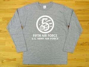 5th AIR FORCE 杢グレー 5.6oz 長袖Tシャツ 白 3XL 大きいサイズ ミリタリー U.S. ARMY AIR FORCE FIFTH