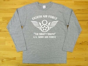 8th AIR FORCE 杢グレー 5.6oz 長袖Tシャツ 白 L ミリタリー U.S. ARMY AIR FORCE the mighty eighth