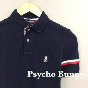 サイコバニー Psycho Bunny ポロシャツ トップス ハーフボタン 半袖 襟 鹿の子 日本製ネイビー ホワイト ロゴ刺繍 メンズ 2サイズ ♭□∞