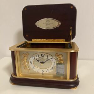 (貴重/高級/美品) SEIKO EMBLEM HW449B 宝石箱　ジュエリーボックス　置時計　メロディ時計 シリンダーオルゴール風メロディ 3FM