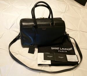 大人気　正規店　銀座三越　サンローラン購入　イタリア製　SAINT LAURENT サンローランパリ　2WAY　黒　ダッフルバッグ　レザー　保存袋