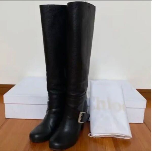 20万→ 9500円 クロエ ロングブーツ 美品 ブラック 内ボア 暖かい サイズ35 22cm