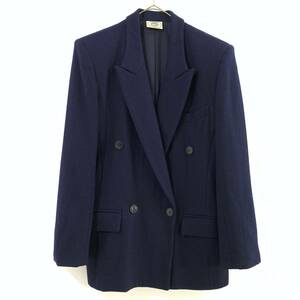 ☆Laura Ashley ローラアシュレイ VINTAGE 古着 レトロ ダブル テーラードジャケット 毛 総裏仕立て ネイビー 9AR【送料一律/同梱可能】