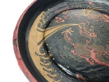 055【我楽多】 時代物 煎茶道具 煎茶盆 漆絵 雲龍 W20.5cm 漆盆 丸盆 龍図 煎茶器 茶道具 中国美術 古玩_画像4