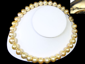 5163B【1円~】新品【RK宝石】 圧巻の存在感!!! 特大ゴールデンパール 33珠 高級ネックレス 白蝶真珠 南洋真珠