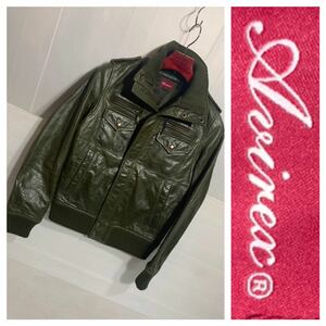 AVIREX Avirex Avirex Ueno association green cow leather military design leather jacket olive khaki S