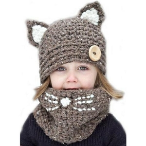  for children knitted cap neck warmer color : Brown T-2bn