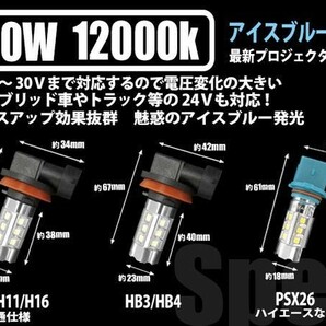 Nネ アイスブルー 12000k 90w ドレスアップ仕様 12V/24V LEDフォグ H8/H11/H16/HB3/HB4/PSX26の画像3